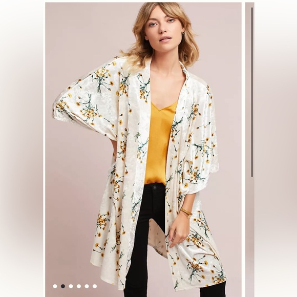 Anthropologie Floreat dandelion velvet kimono duster one size - Picture 9 of 11